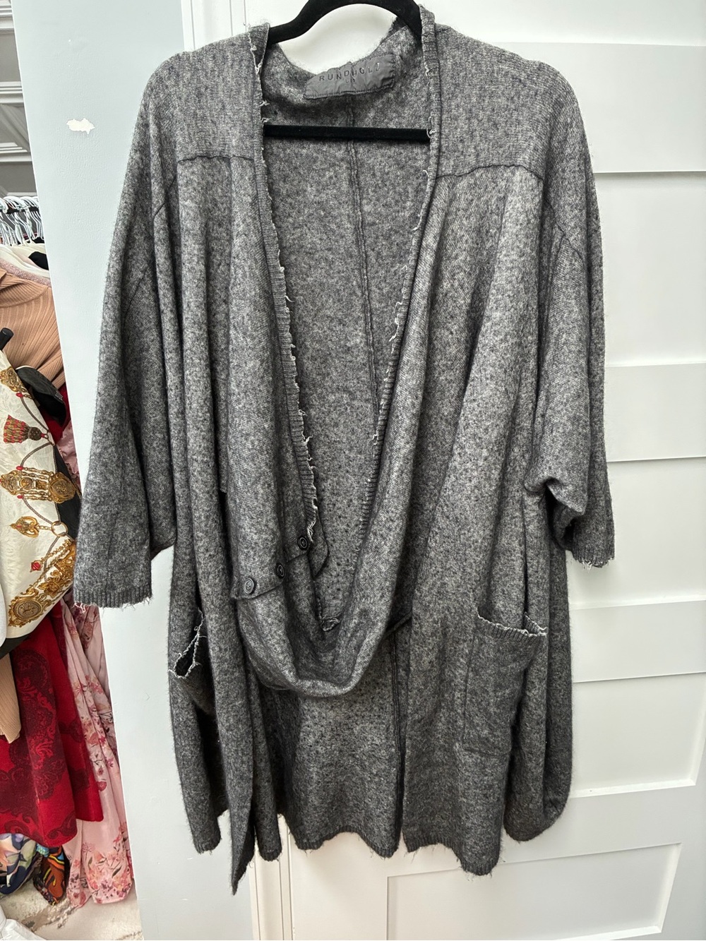 rundholz dip merino wool and gray cardigan with built in scarf oversized small